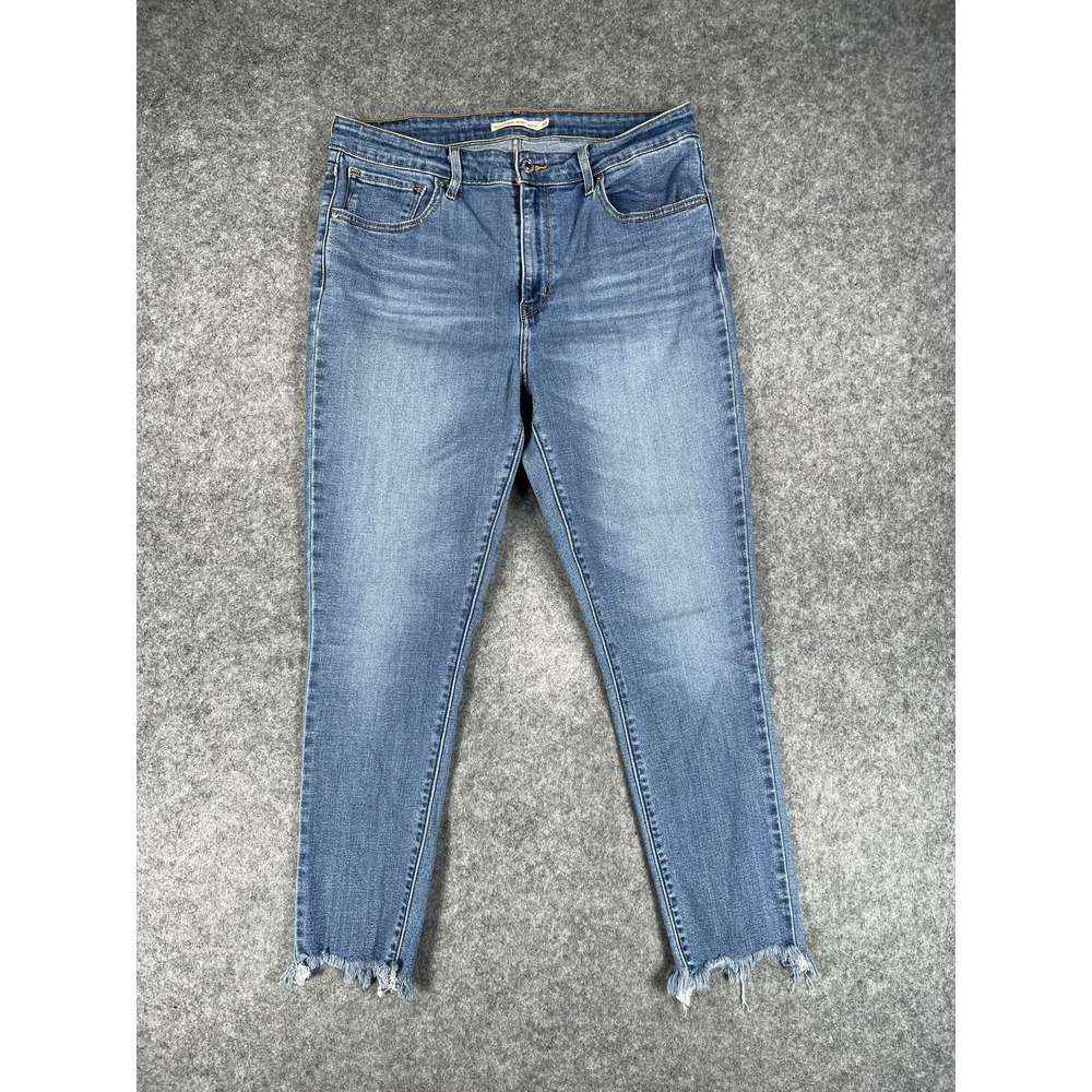 Levis 721 Jeans‎ Womens 32 Blue High Rise Skinny Ankle Distressed Hem Denim
